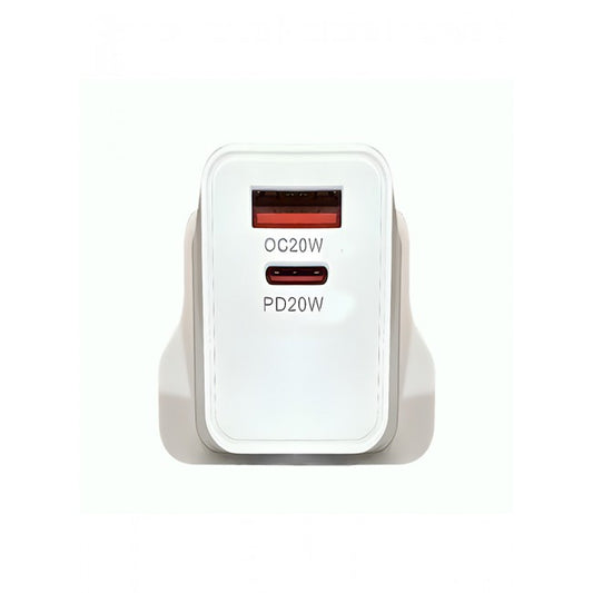 Rofee Smart & Fast Dual Port USB- A & C 20W Wall Charger W/O Cable 3pin RP-220 Black