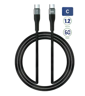 Rofee Smart & Fast Data Cable 60W 1.2m C2C Aluminum Alloy+TPE  Cable 502-C Black
