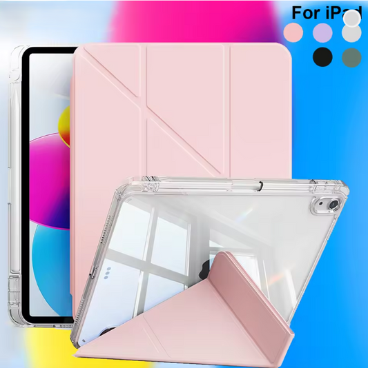 8 Fold Case for iPads with Pen holder & camera protector (clear back)