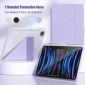 8 Fold Case (Lavender Ash) for iPads  Pro & Air 13 / 12.9 Series with Pen holder & camera protector (clear back)