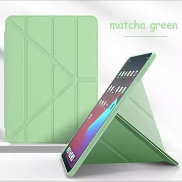 8 Fold Case for iPads with Pen holder & camera protector (clear back)- Matcha Green