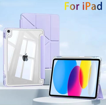 8 Fold Case for iPads with Pen holder & camera protector (clear back)