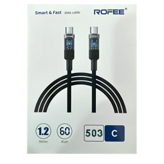 Rofee Smart & Fast Data Cable 60W 1.2m C2C PVC+Braided Cable 503-C Black