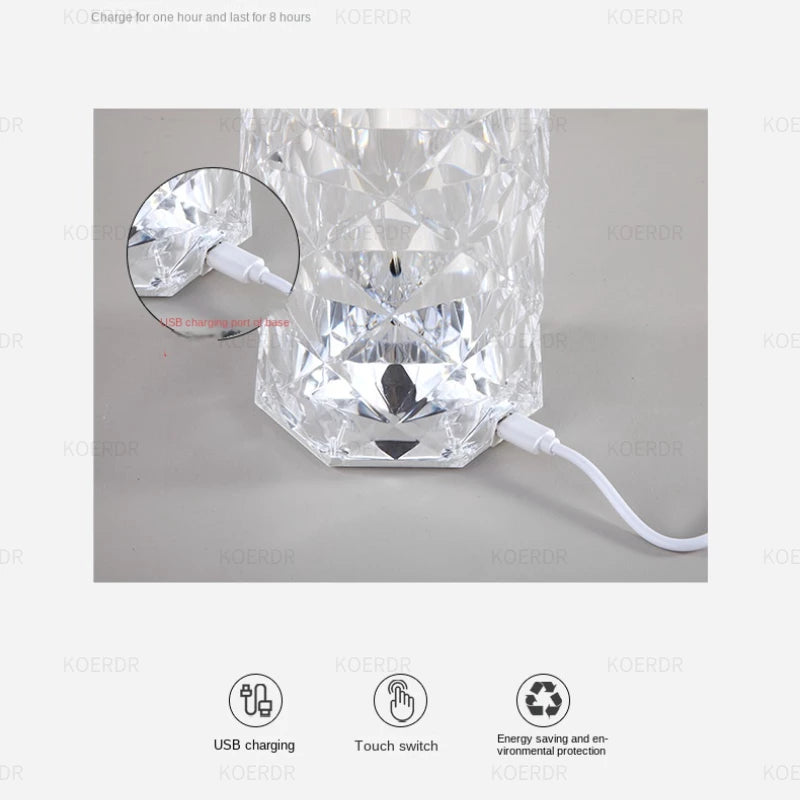 Acrylic Crystal Diamond Led Lamp – Rechargeable