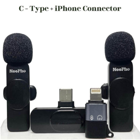 NEEPHO WIRELESS DUAL MICROPHONE~TYPE C AND IOS CONNECTOR