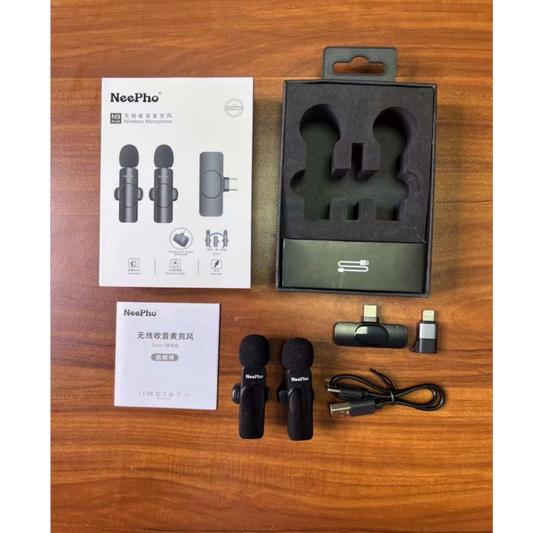 NEEPHO WIRELESS DUAL MICROPHONE~TYPE C AND IOS CONNECTOR